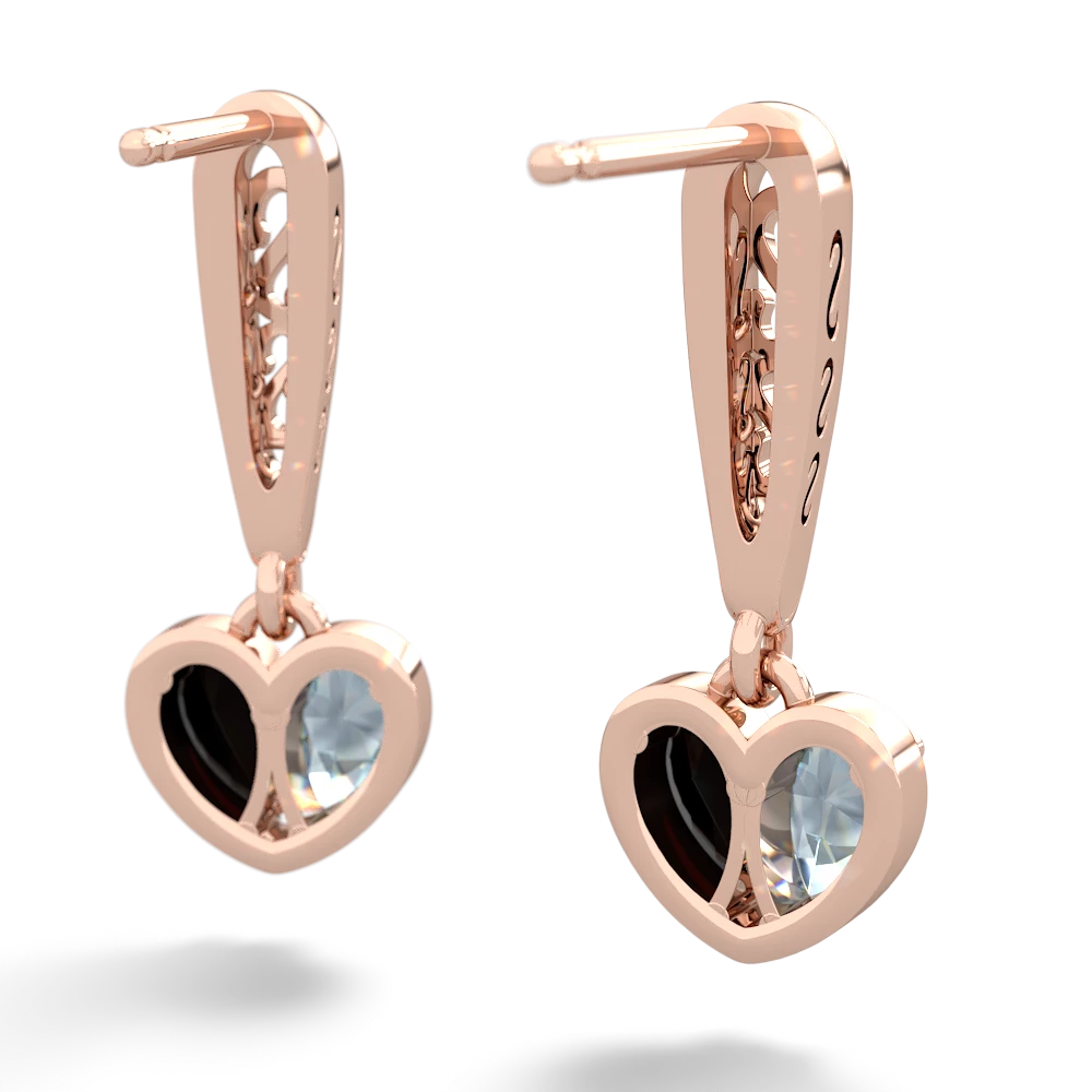 Aquamarine Filligree Heart 14K Rose Gold earrings E5070