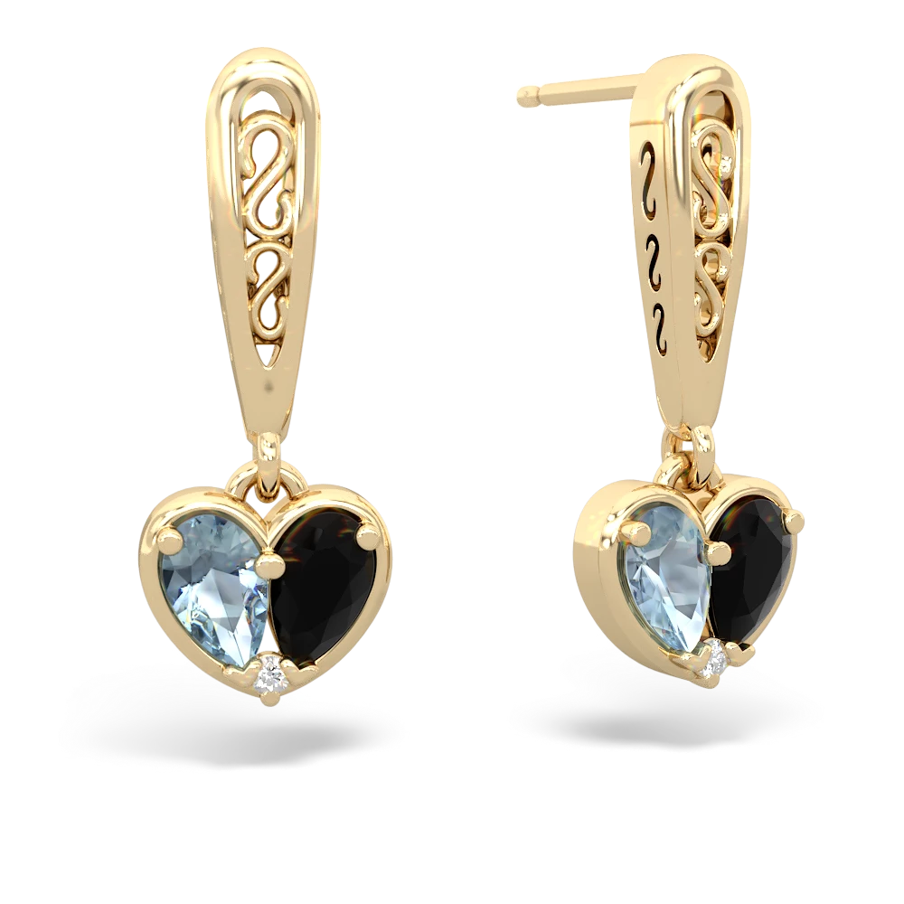 Aquamarine Filligree Heart 14K Yellow Gold earrings E5070