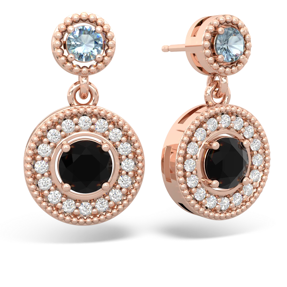 Aquamarine Halo Dangle 14K Rose Gold earrings E5319