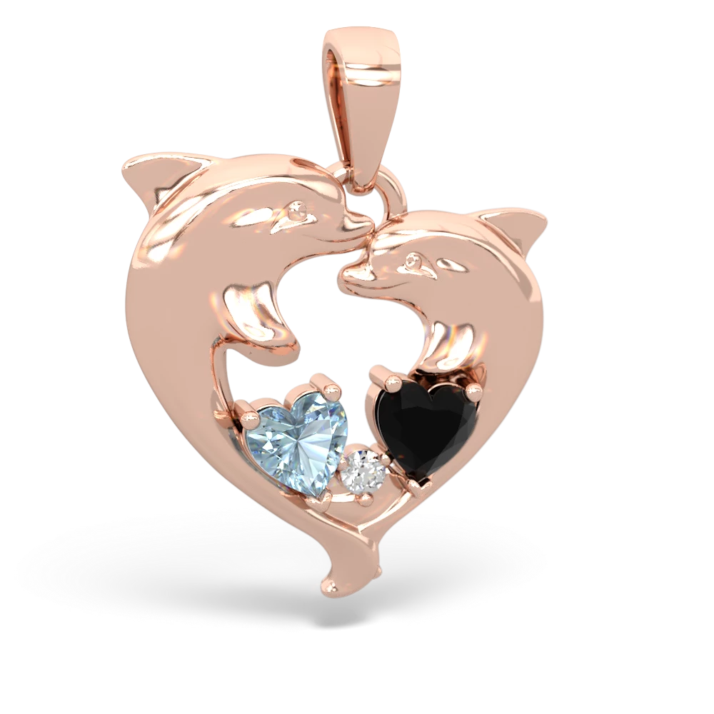 Aquamarine Dolphin Heart 14K Rose Gold pendant P5820