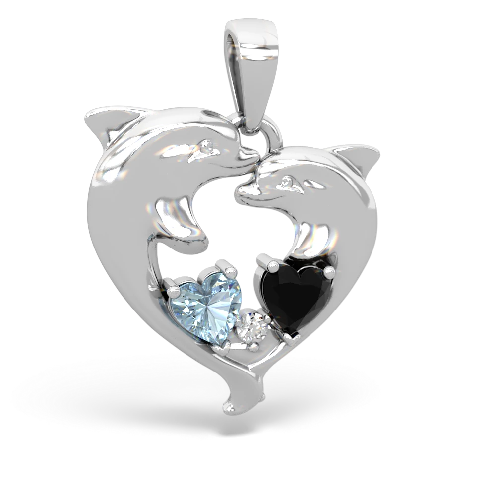 Aquamarine Dolphin Heart 14K White Gold pendant P5820