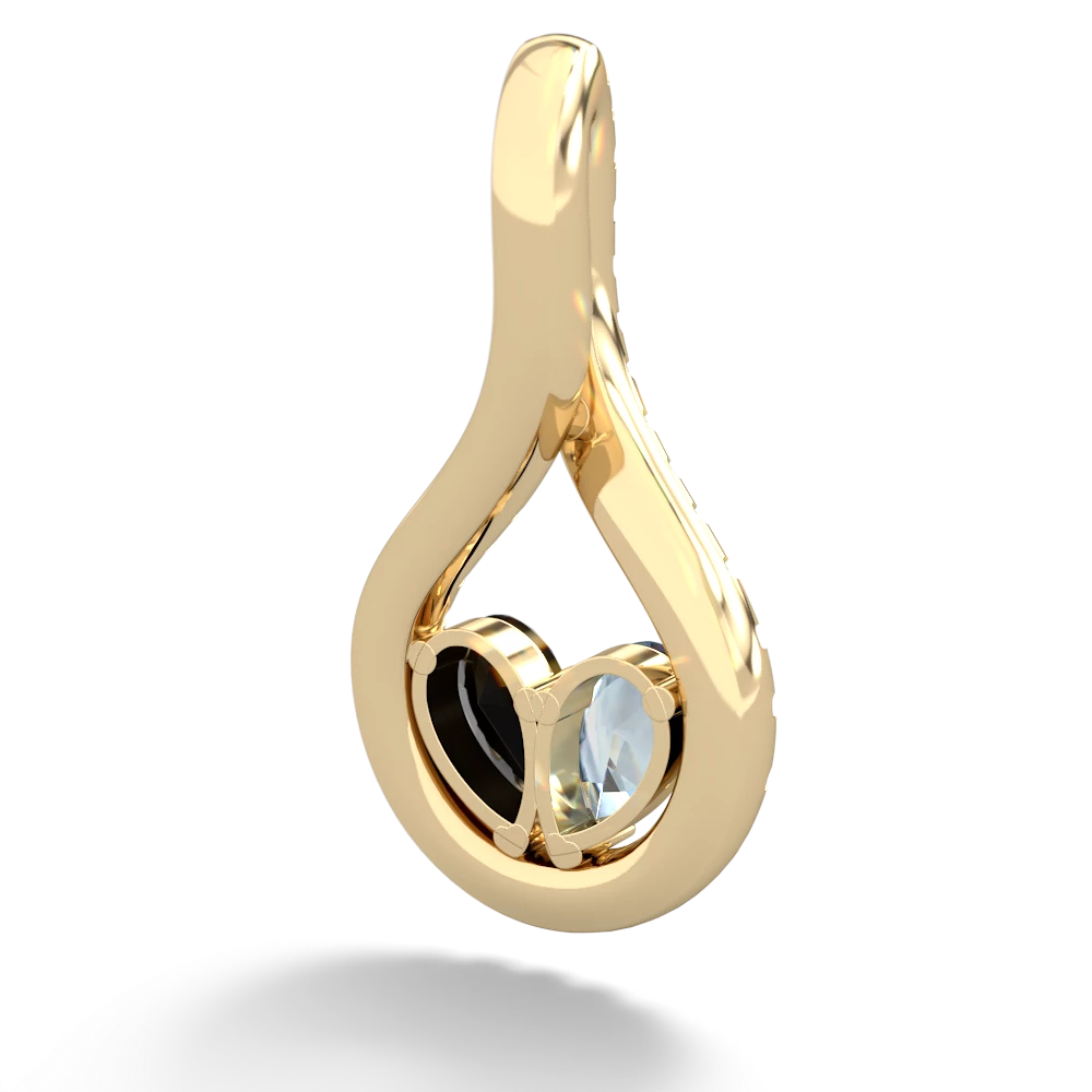 Aquamarine Pave Twist 'One Heart' 14K Yellow Gold pendant P5360