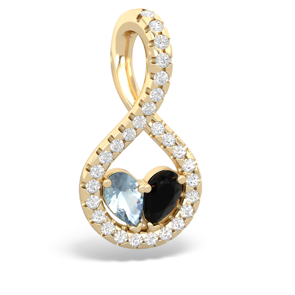 Aquamarine Pave Twist 'One Heart' 14K Yellow Gold pendant P5360