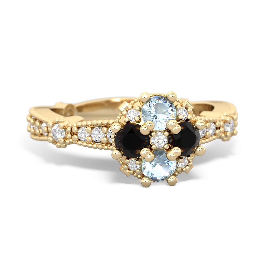 Aquamarine Sparkling Tiara Cluster 14K Yellow Gold ring R26293RD