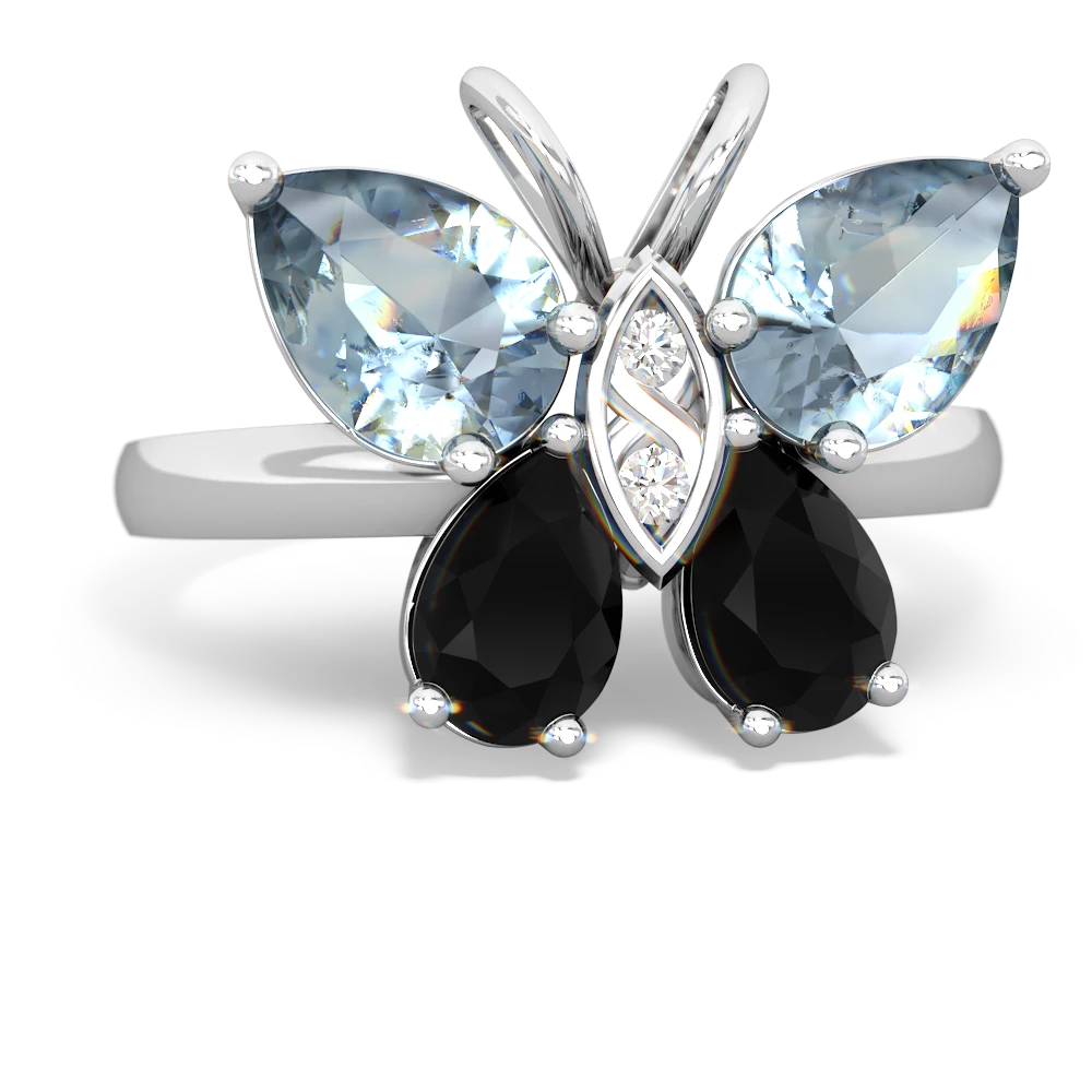 Aquamarine Butterfly 14K White Gold ring R2215