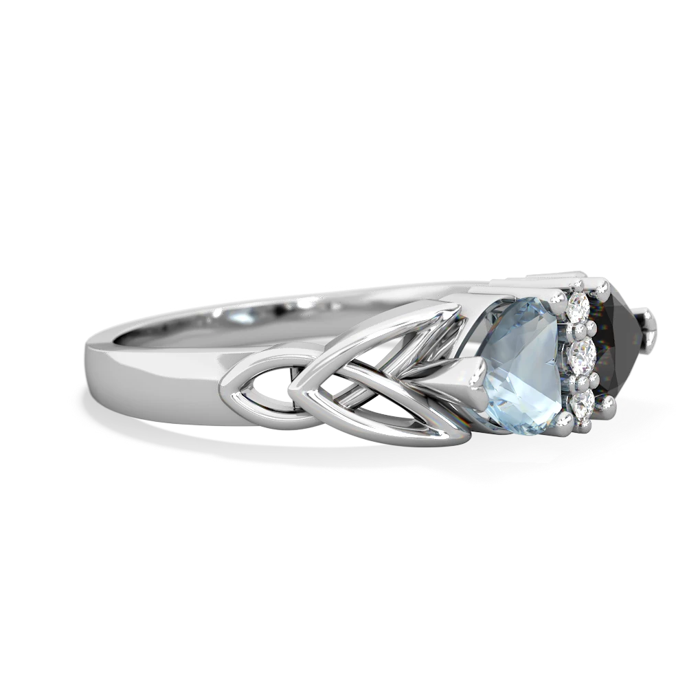 Aquamarine Celtic Knot Double Heart 14K White Gold ring R5040