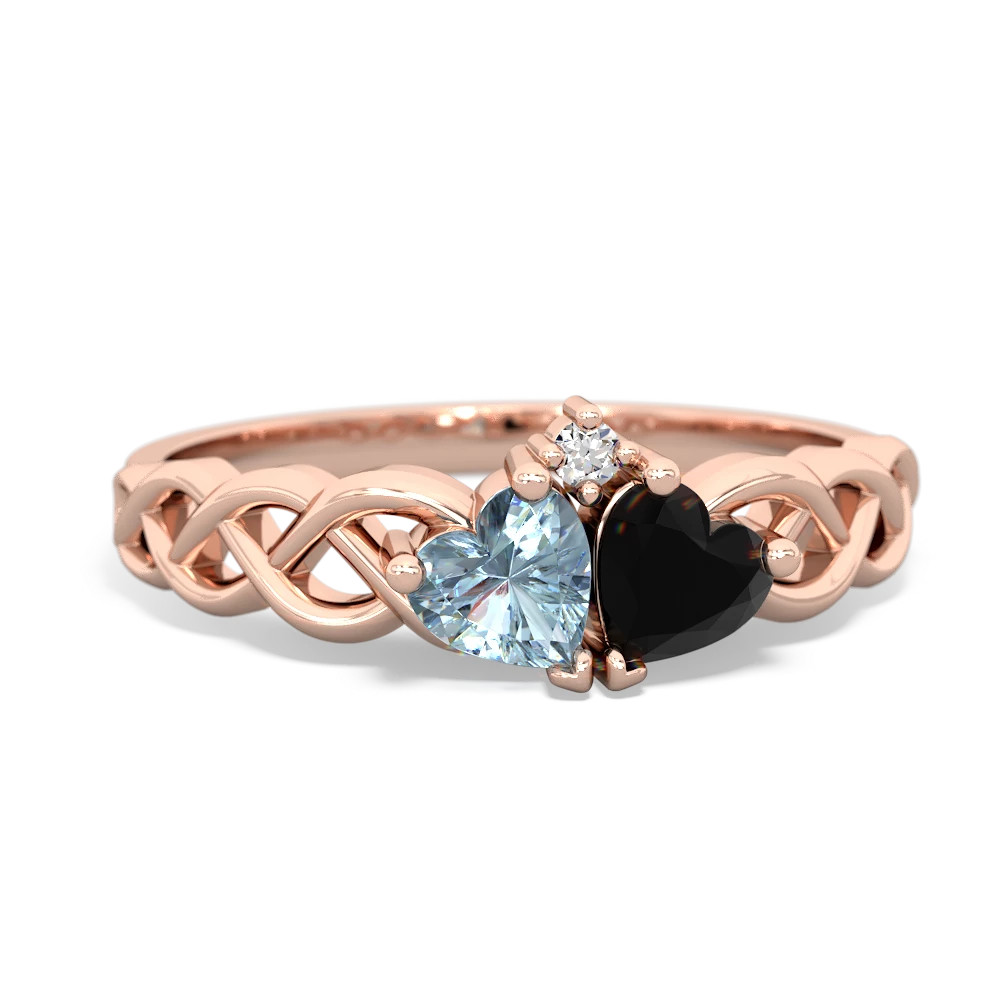 Aquamarine Heart To Heart Braid 14K Rose Gold ring R5870