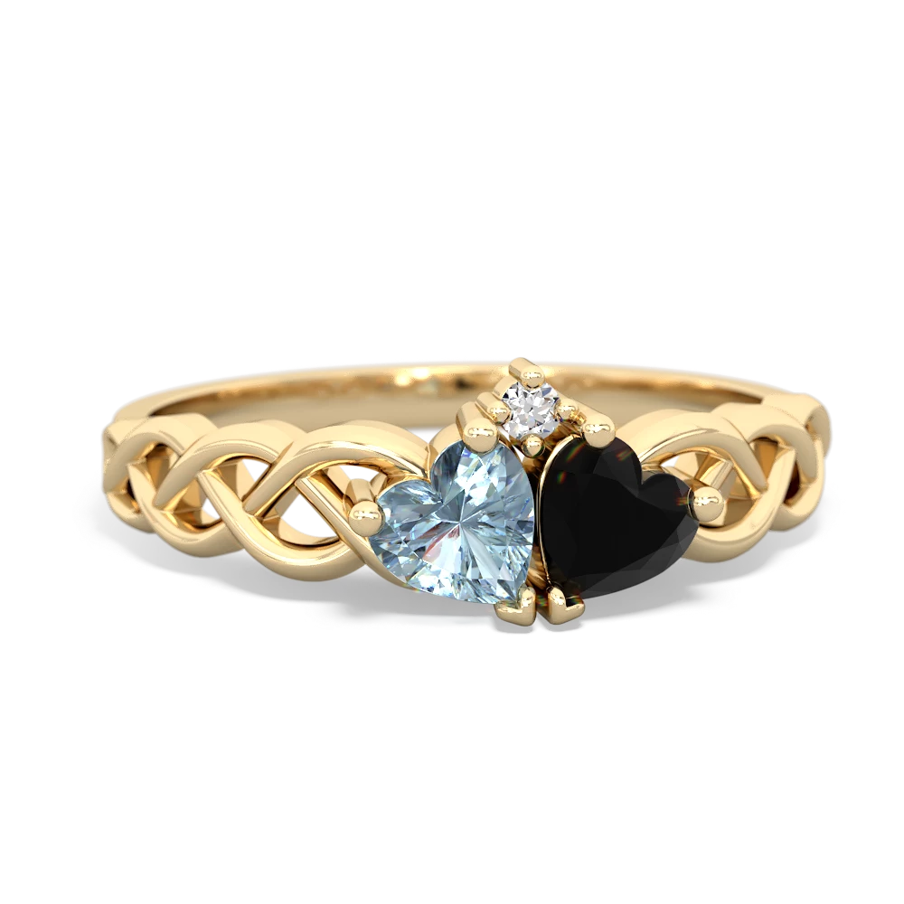 Aquamarine Heart To Heart Braid 14K Yellow Gold ring R5870