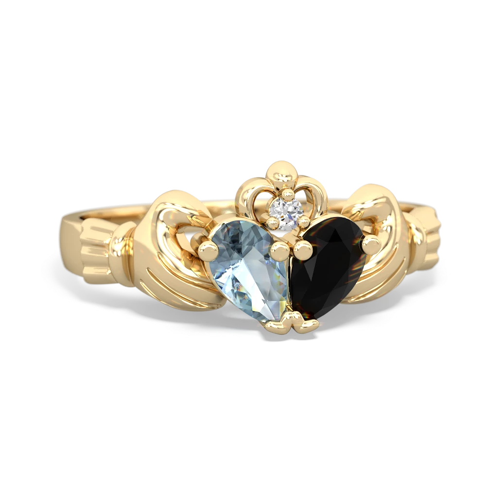 Aquamarine 'Our Heart' Claddagh 14K Yellow Gold ring R2388