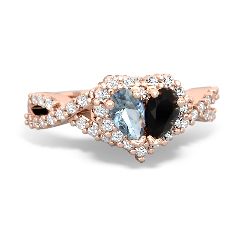 Aquamarine Diamond Twist 'One Heart' 14K Rose Gold ring R2640HRT