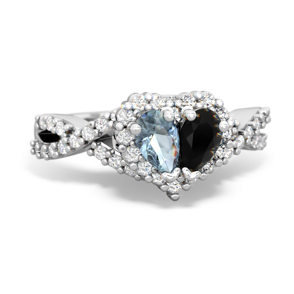 Aquamarine Diamond Twist 'One Heart' 14K White Gold ring R2640HRT