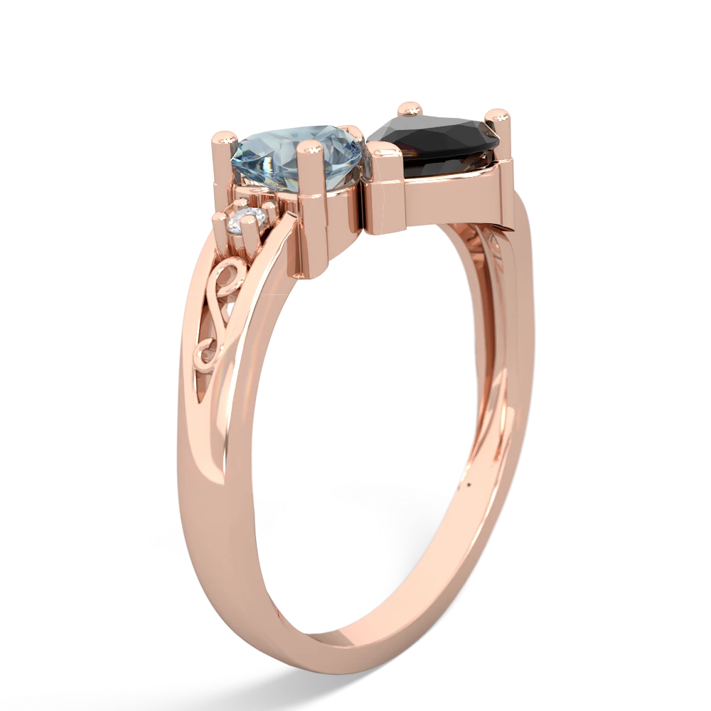 Aquamarine Snuggling Hearts 14K Rose Gold ring R2178