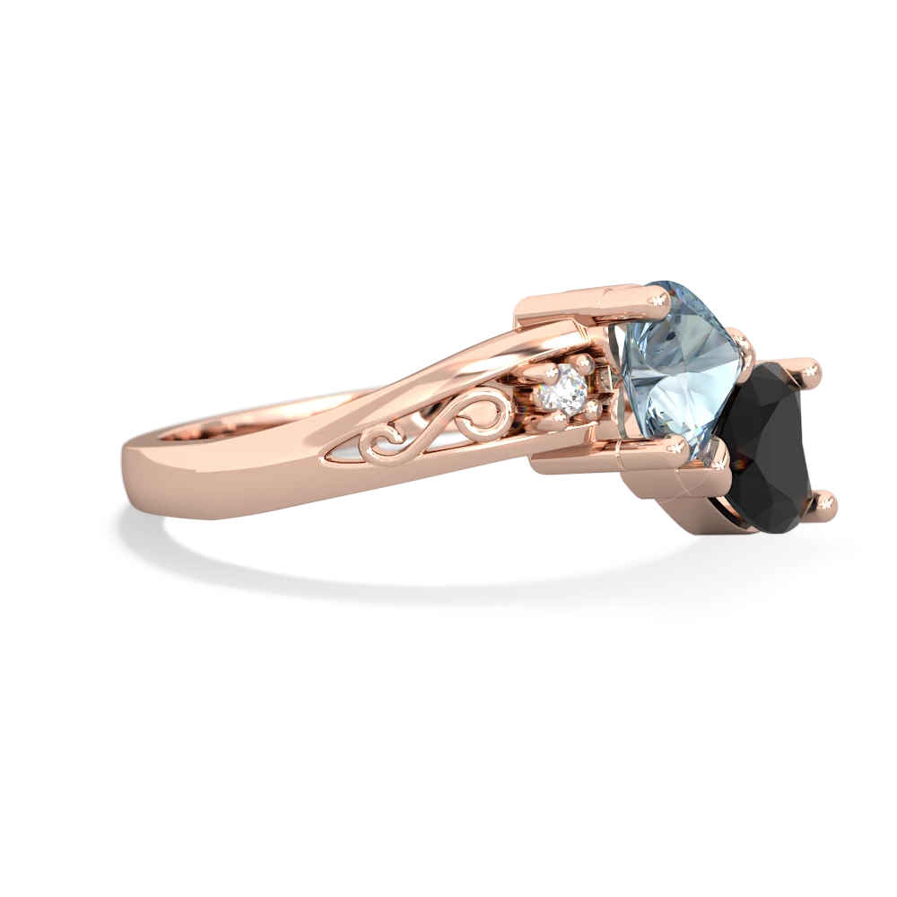 Aquamarine Snuggling Hearts 14K Rose Gold ring R2178