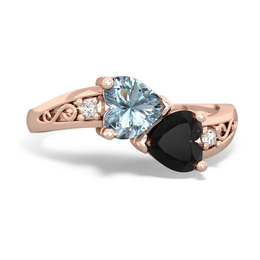 Aquamarine Snuggling Hearts 14K Rose Gold ring R2178