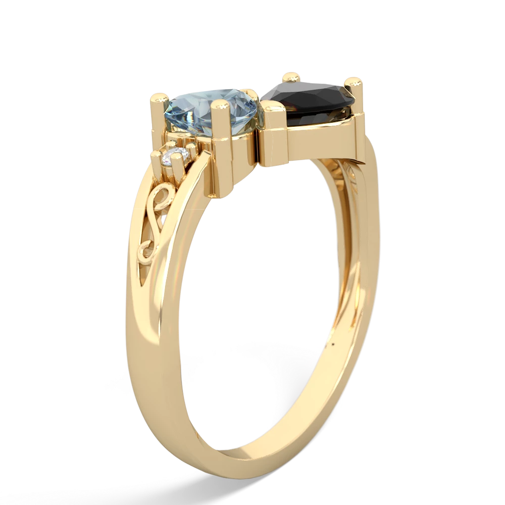 Aquamarine Snuggling Hearts 14K Yellow Gold ring R2178