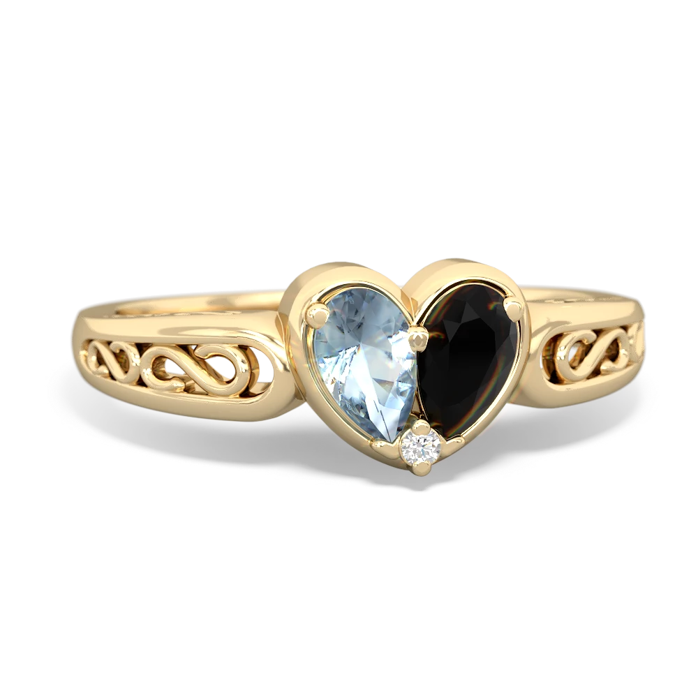 Aquamarine Filligree 'One Heart' 14K Yellow Gold ring R5070