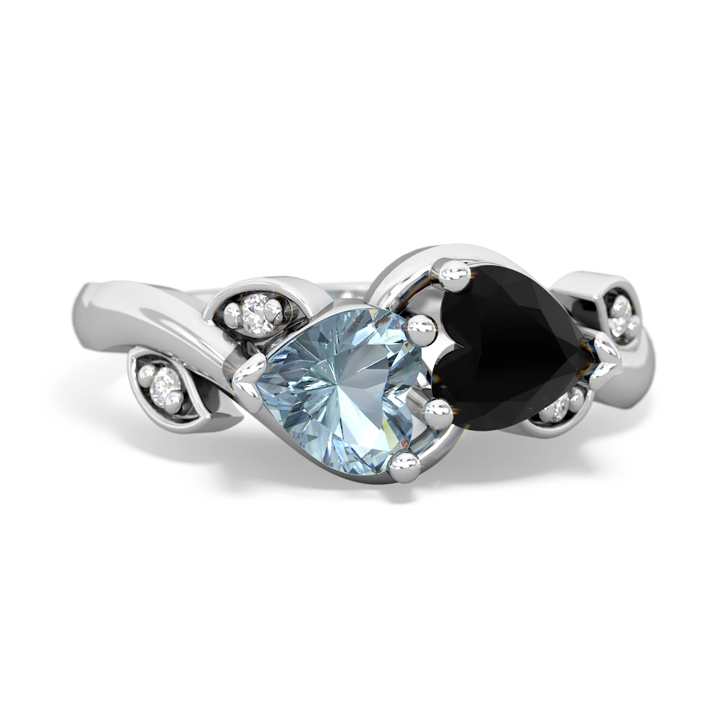 Aquamarine Floral Elegance 14K White Gold ring R5790