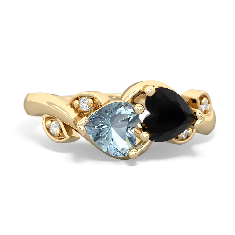 Aquamarine Floral Elegance 14K Yellow Gold ring R5790