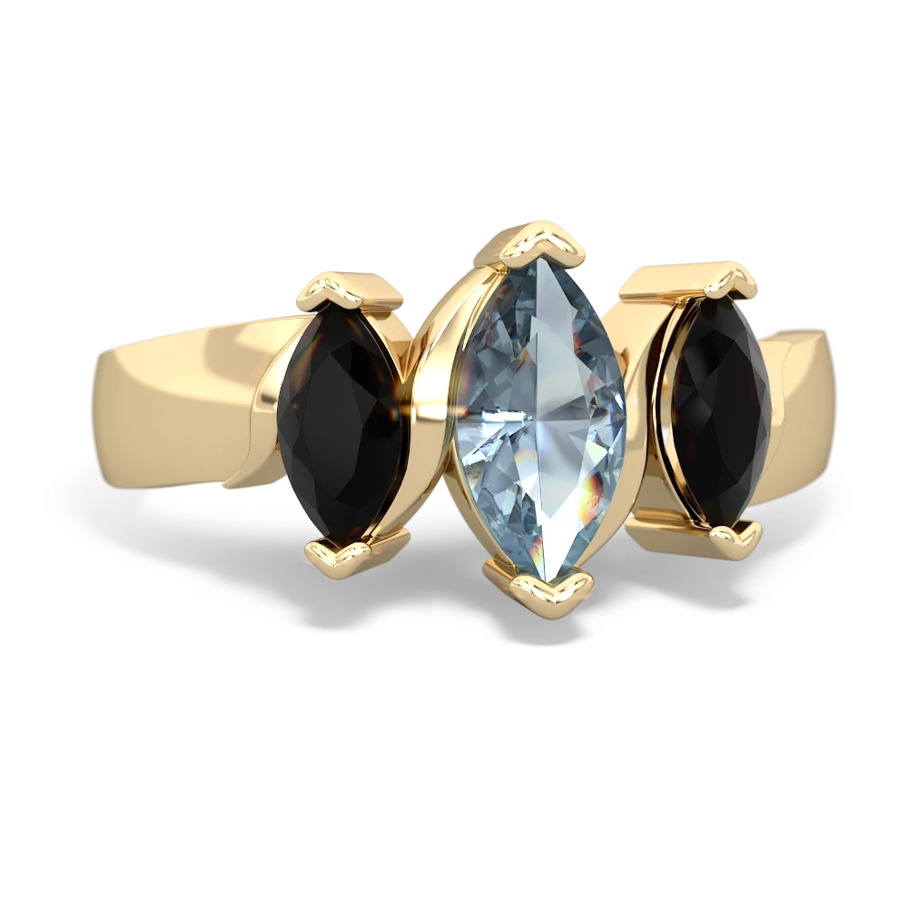 Aquamarine Three Peeks 14K Yellow Gold ring R2433