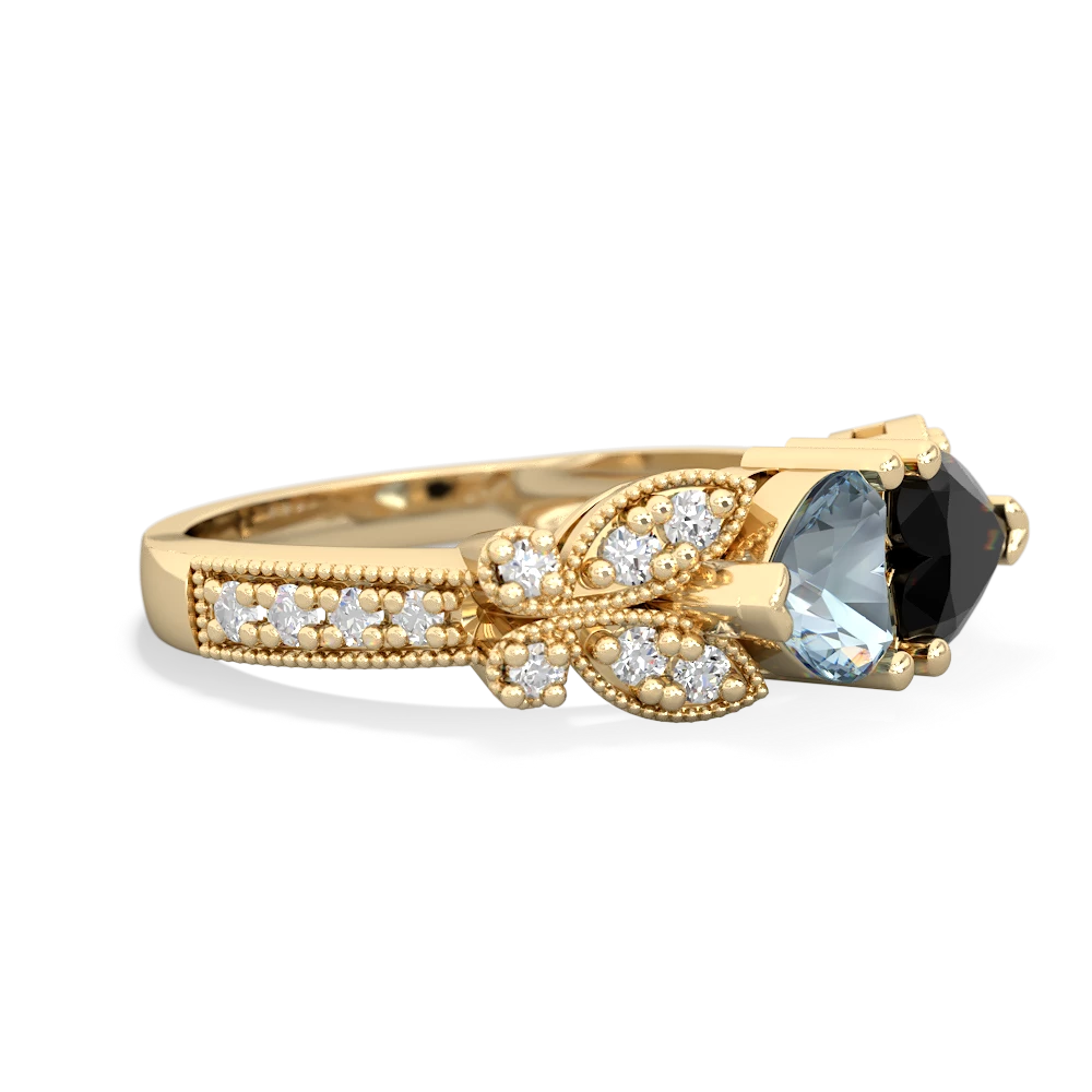 Aquamarine Diamond Butterflies 14K Yellow Gold ring R5601