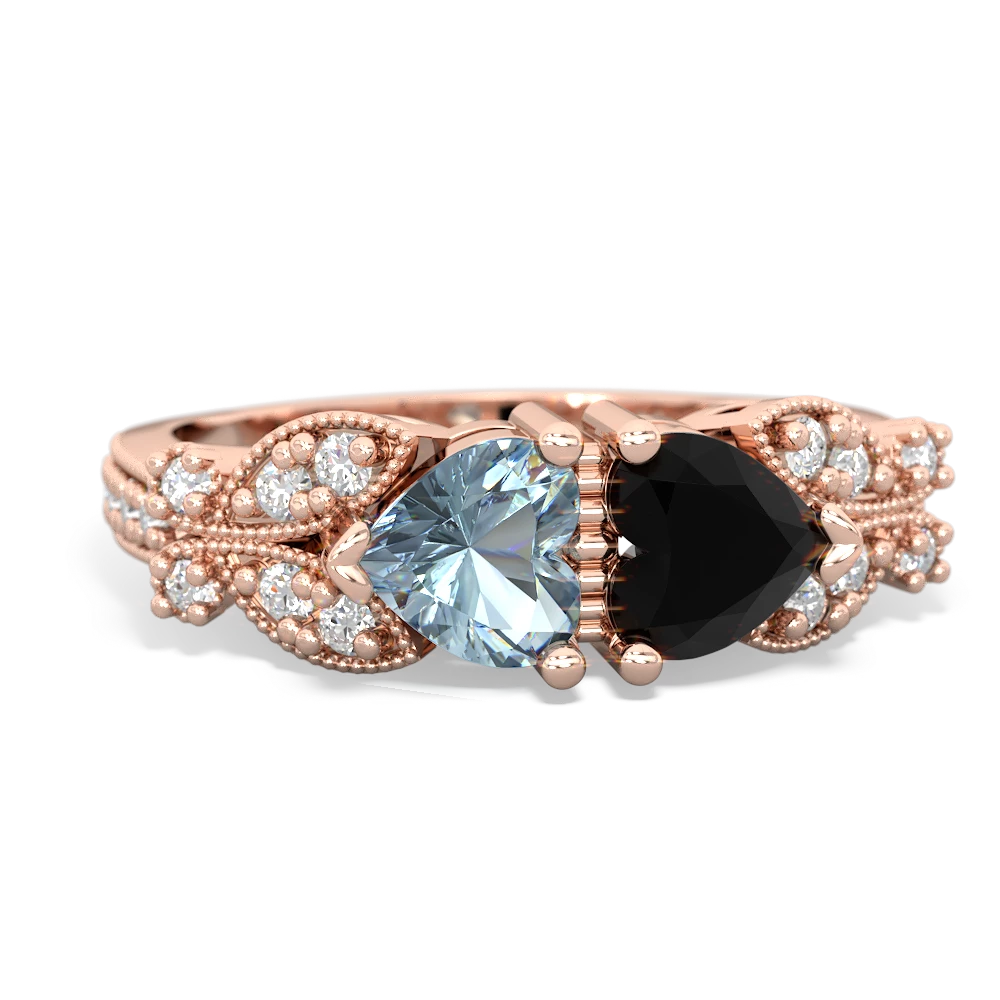 Aquamarine Diamond Butterflies 14K Rose Gold ring R5601