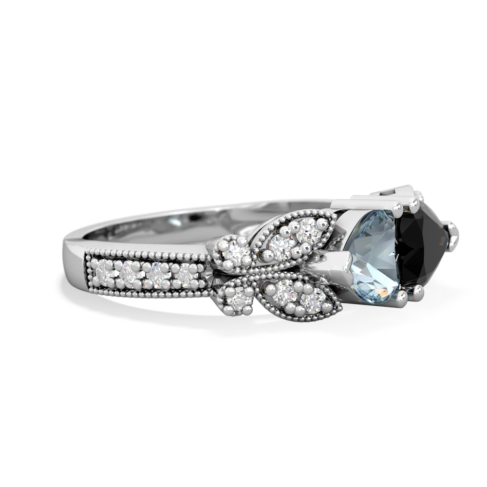 Aquamarine Diamond Butterflies 14K White Gold ring R5601