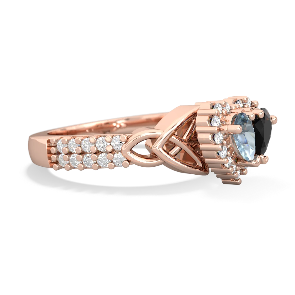 Aquamarine Celtic Knot Two Hearts As One 14K Rose Gold ring R2644HRT