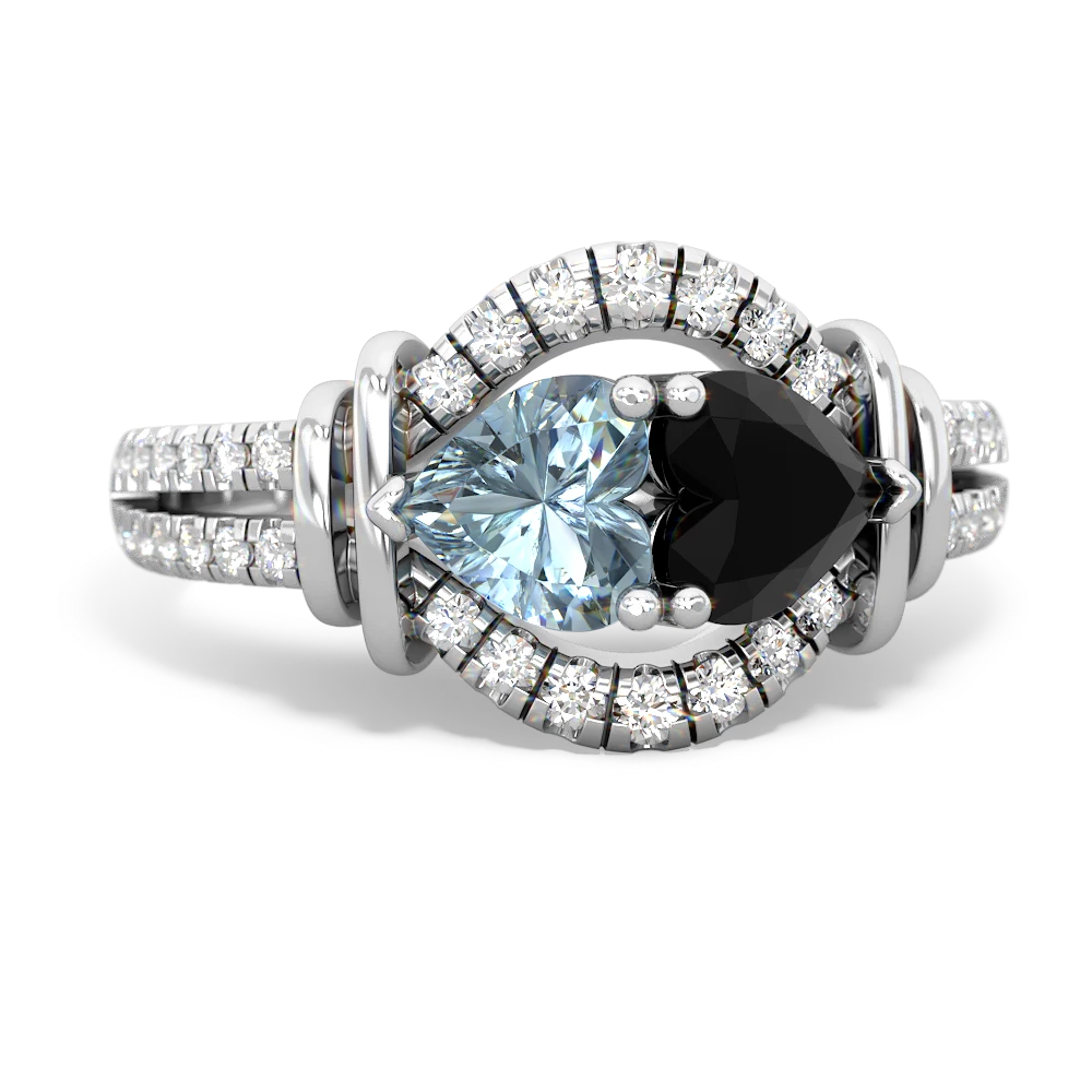 Aquamarine Art-Deco Keepsake 14K White Gold ring R5630