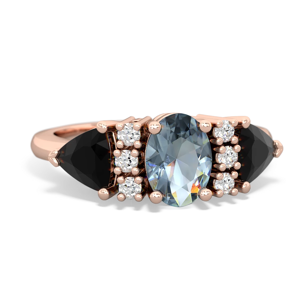 Aquamarine Antique Style Three Stone 14K Rose Gold ring R2186