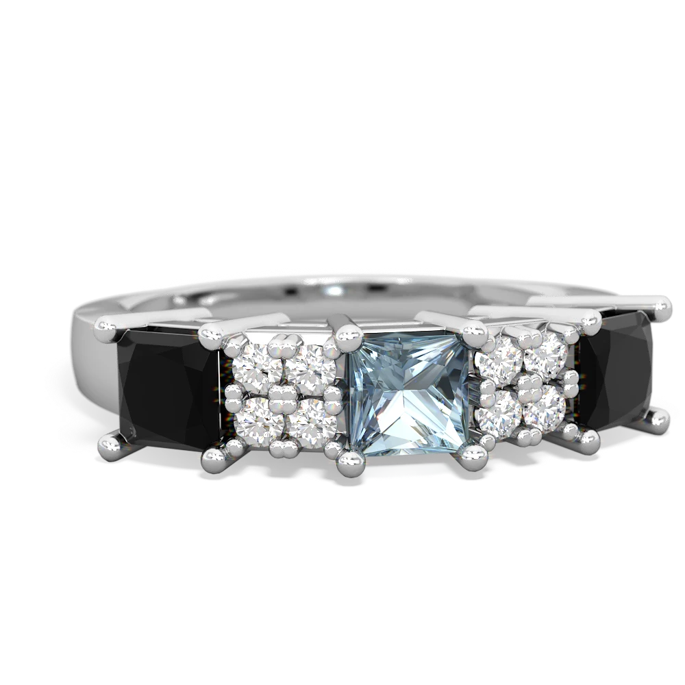 Aquamarine Three Stone Diamond Cluster 14K White Gold ring R2592