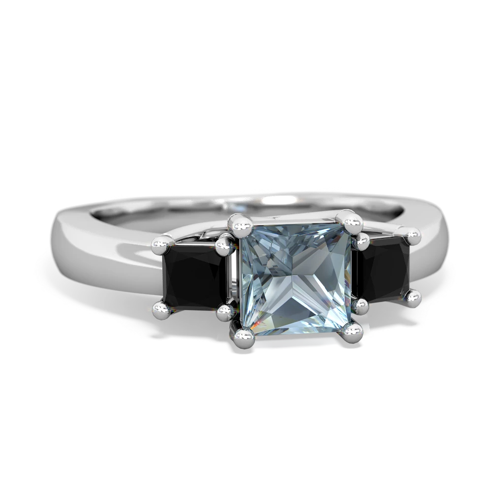 Aquamarine Three Stone Trellis 14K White Gold ring R4015