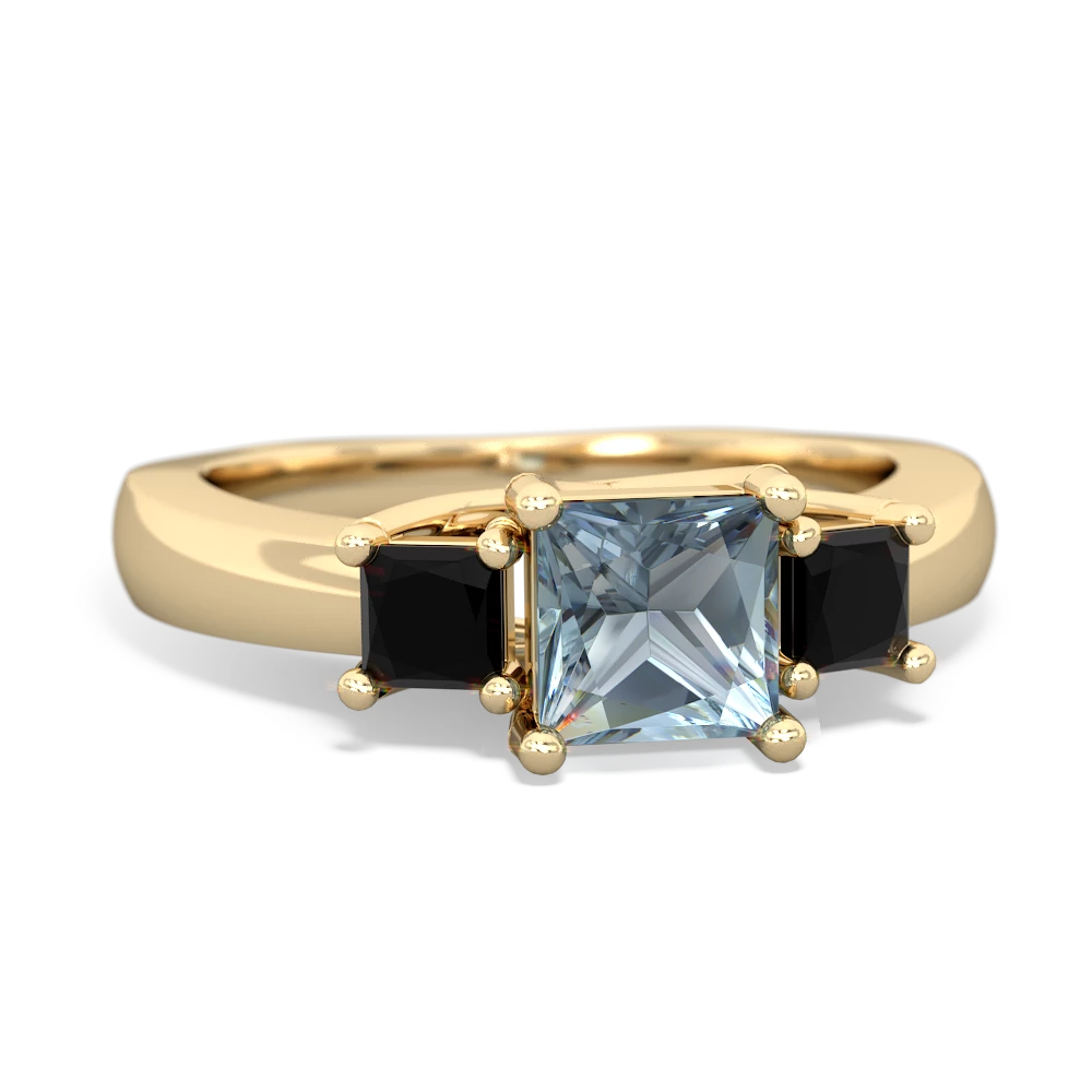 Aquamarine Three Stone Trellis 14K Yellow Gold ring R4015