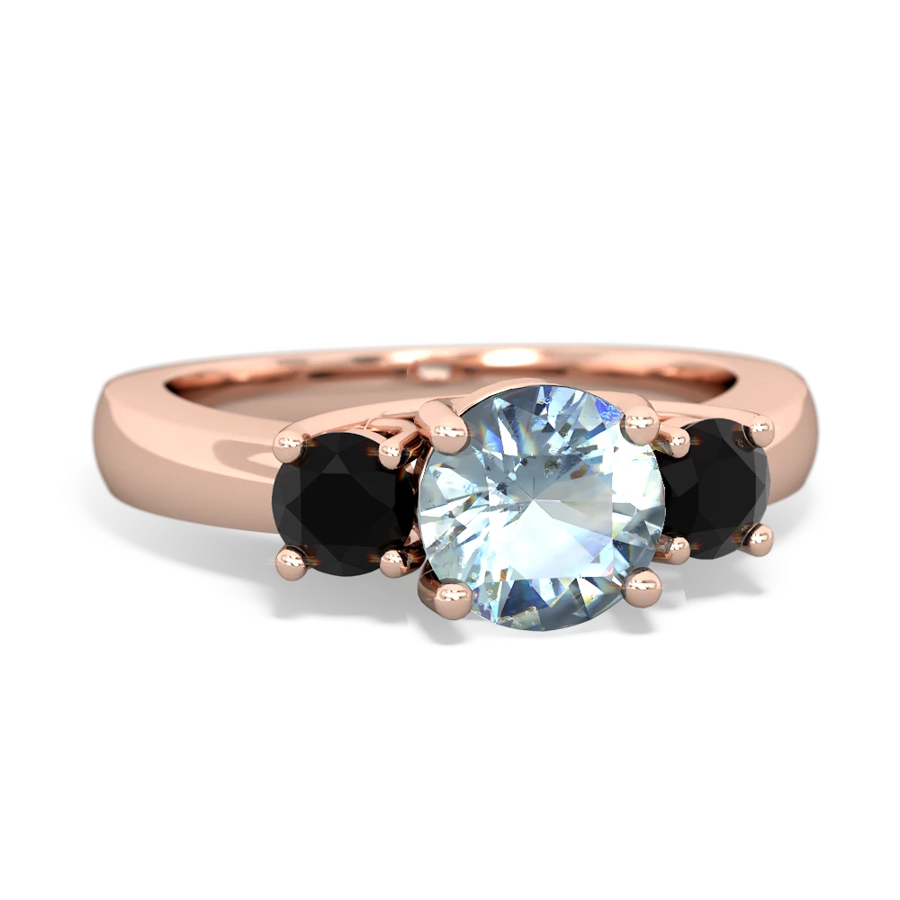 Aquamarine Three Stone Round Trellis 14K Rose Gold ring R4018