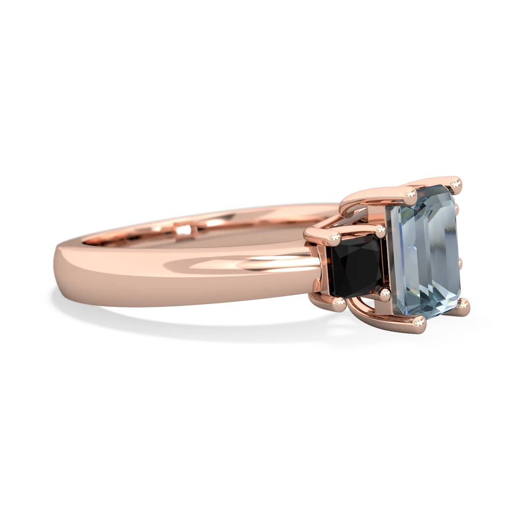 Aquamarine Three Stone Emerald-Cut Trellis 14K Rose Gold ring R4021