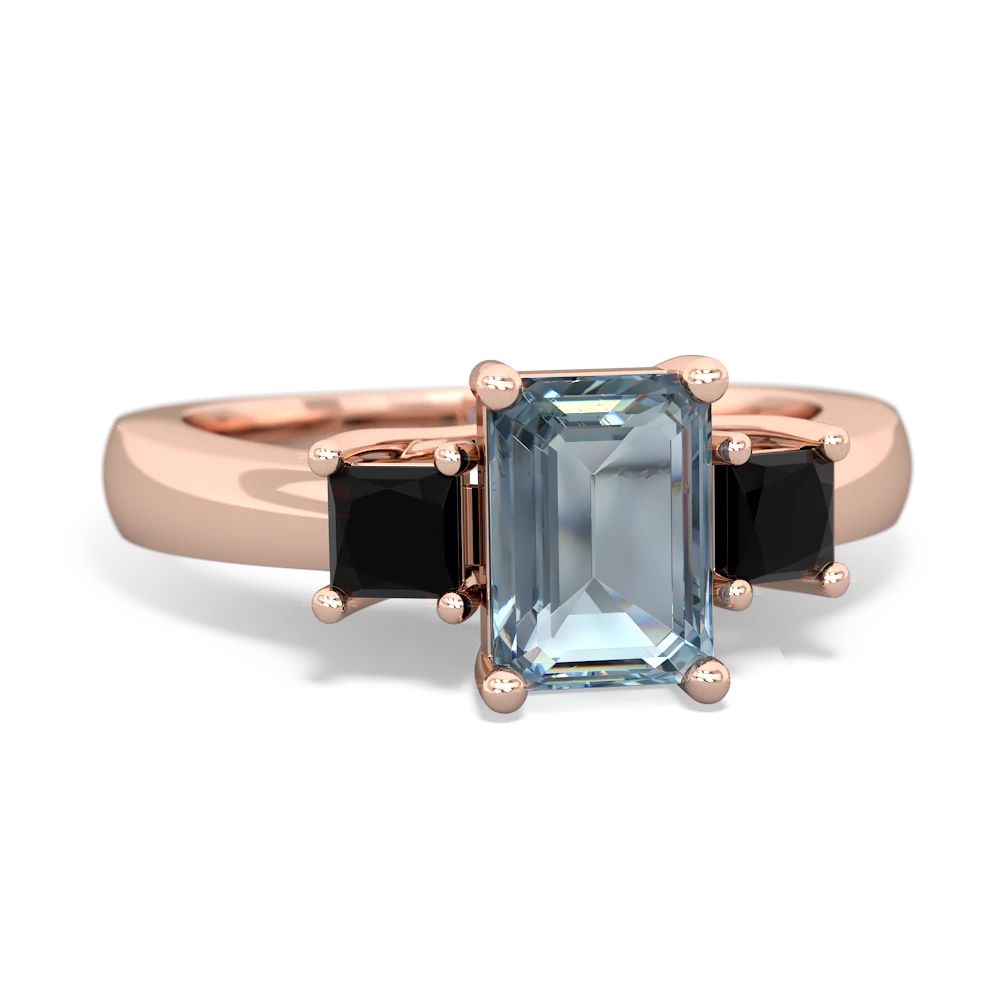 Aquamarine Three Stone Emerald-Cut Trellis 14K Rose Gold ring R4021