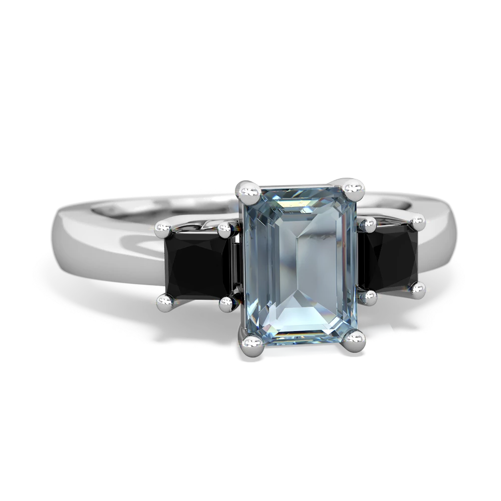 Aquamarine Three Stone Emerald-Cut Trellis 14K White Gold ring R4021