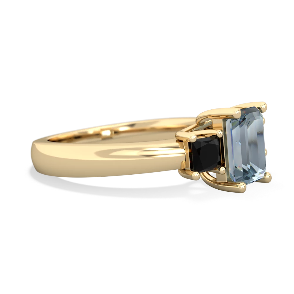 Aquamarine Three Stone Emerald-Cut Trellis 14K Yellow Gold ring R4021