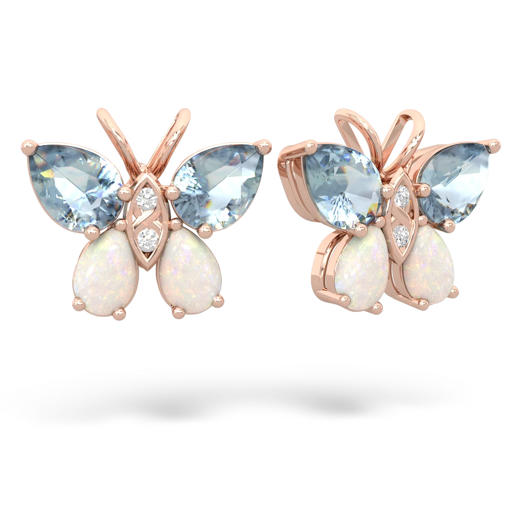 Aquamarine Opal Butterfly earrings 14K Rose Gold JewelsForMe