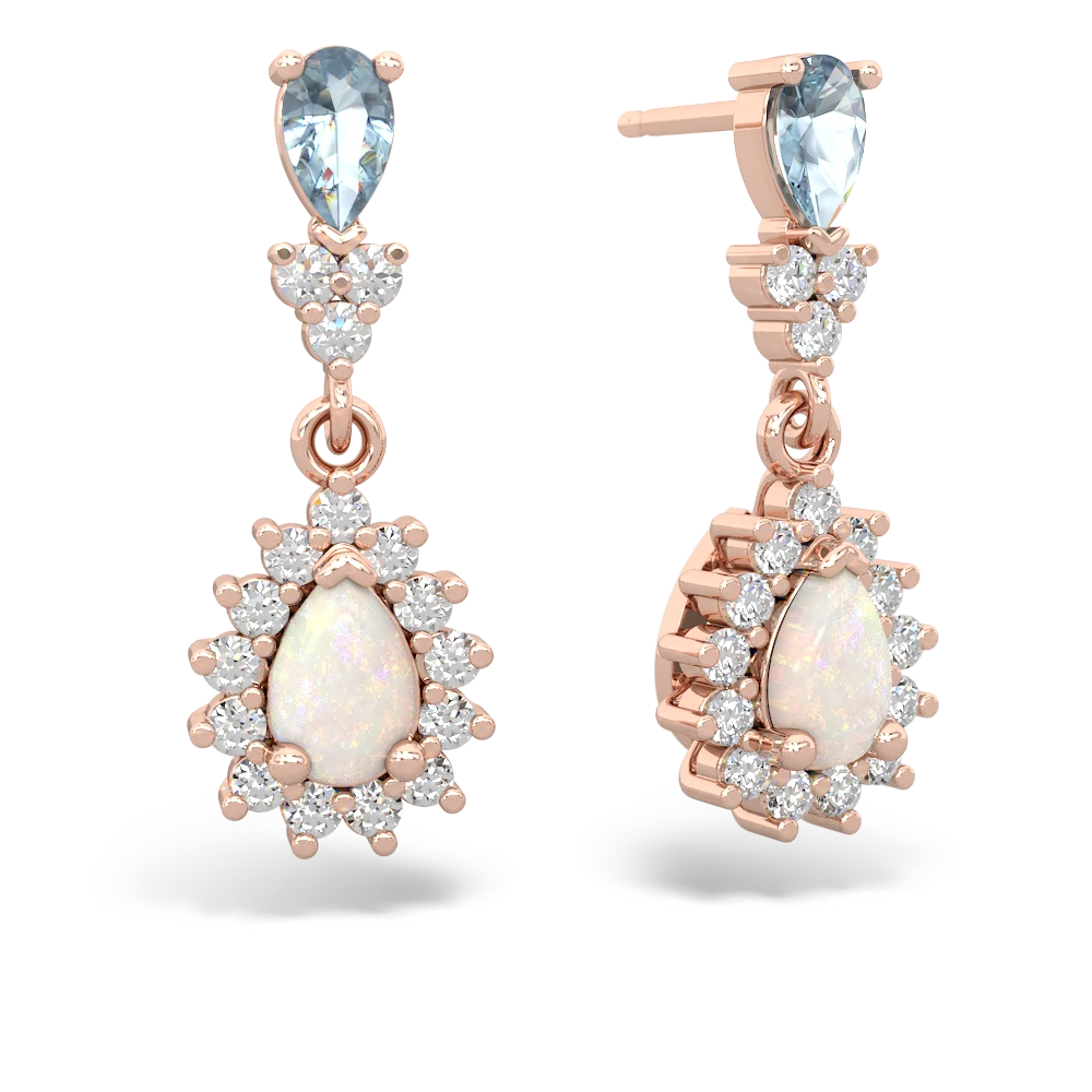 Aquamarine Halo Pear Dangle 14K Rose Gold earrings E1882