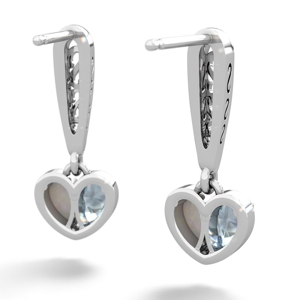 Aquamarine Filligree Heart 14K White Gold earrings E5070