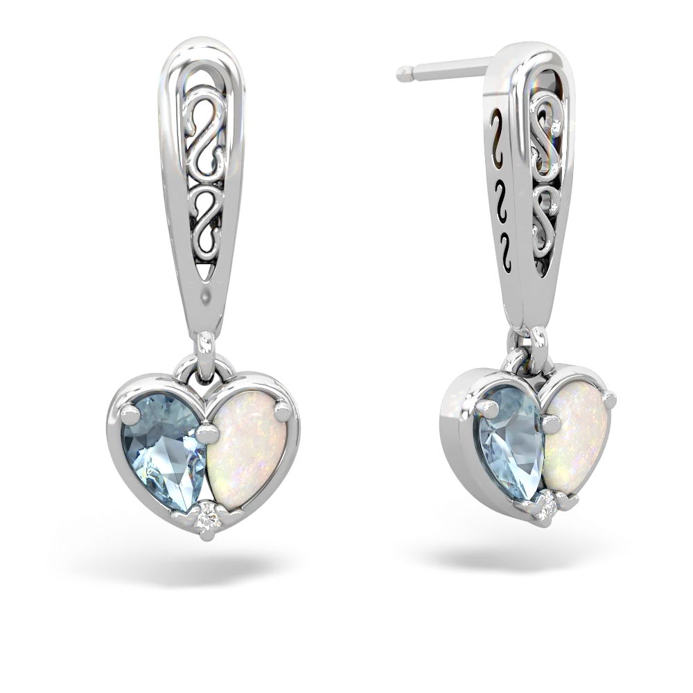 Aquamarine Filligree Heart 14K White Gold earrings E5070