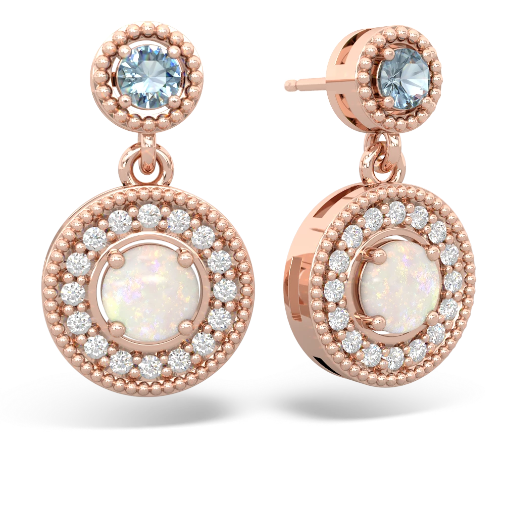 Aquamarine Halo Dangle 14K Rose Gold earrings E5319