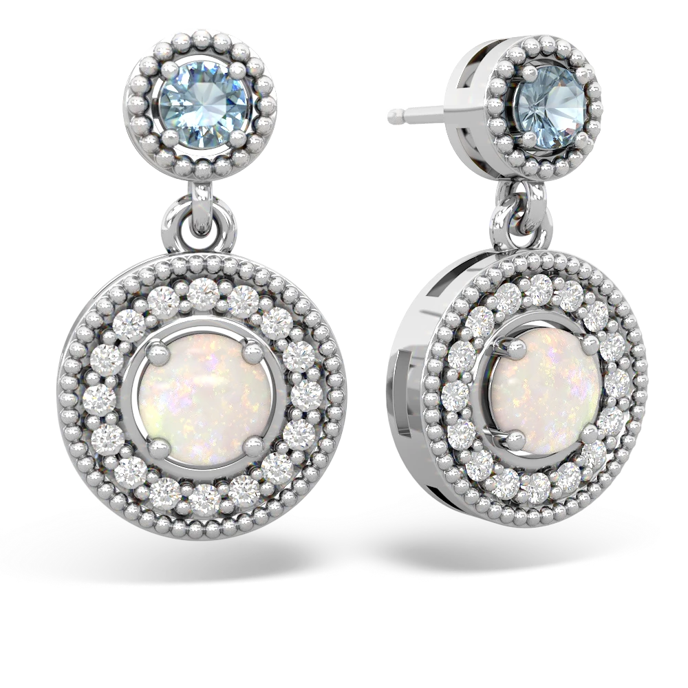 Aquamarine Halo Dangle 14K White Gold earrings E5319