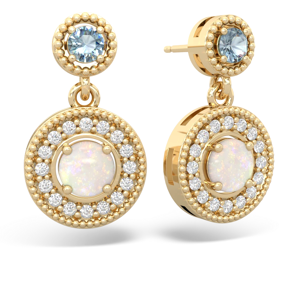 Aquamarine Halo Dangle 14K Yellow Gold earrings E5319