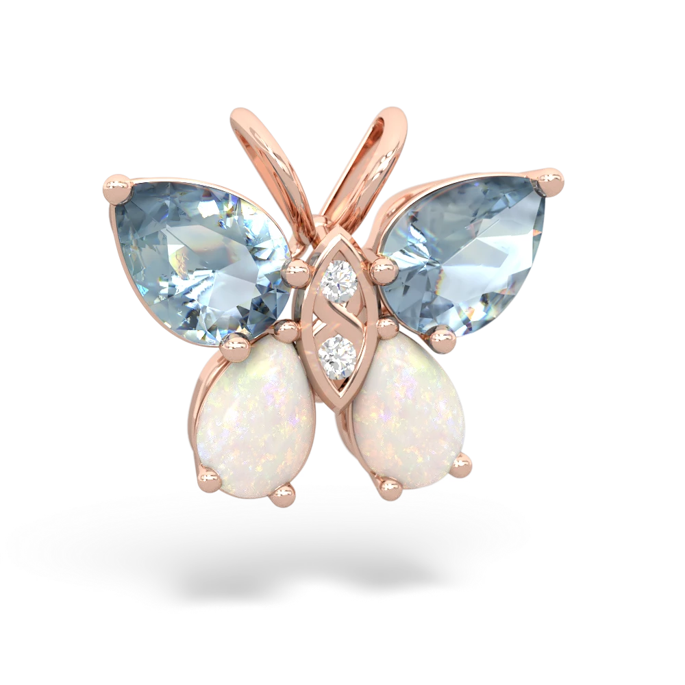 Aquamarine Butterfly 14K Rose Gold pendant P2215