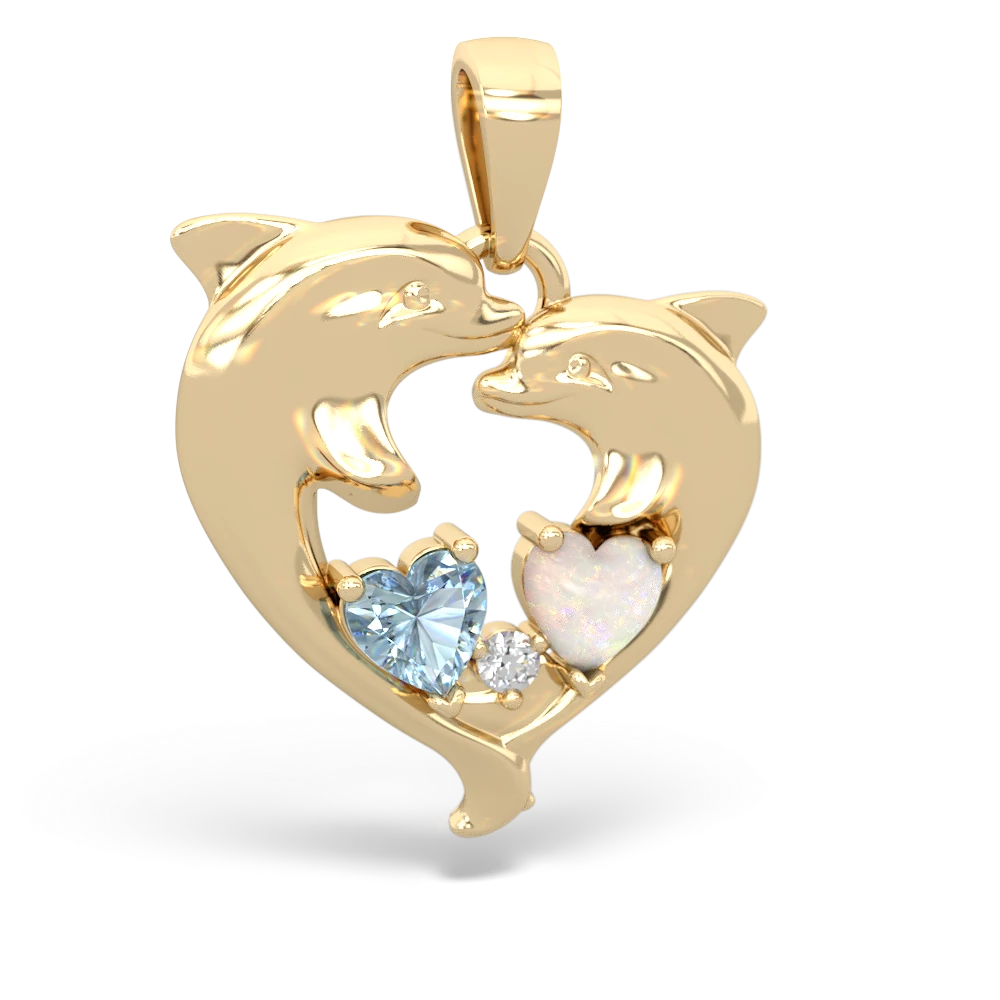 Aquamarine Dolphin Heart 14K Yellow Gold pendant P5820