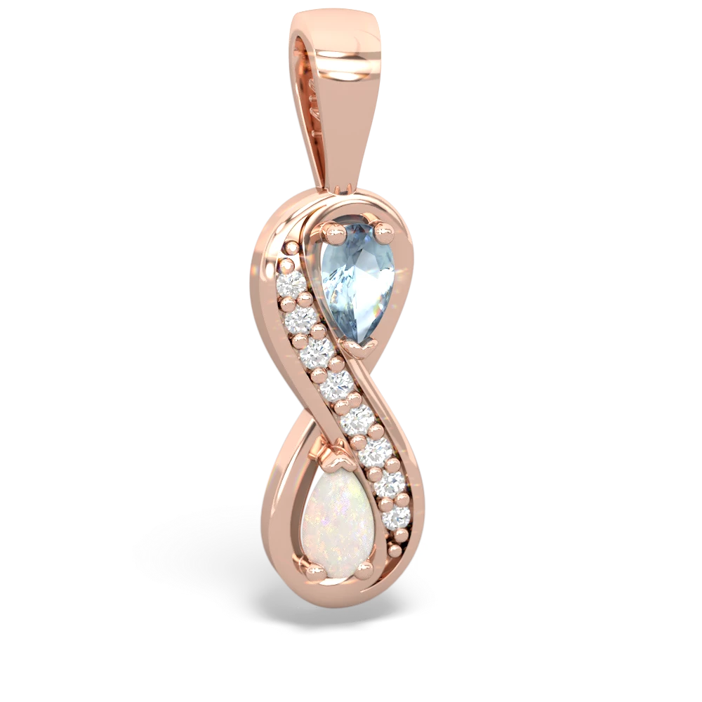 Aquamarine Diamond Infinity 14K Rose Gold pendant P5390