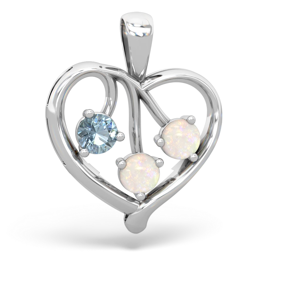 Aquamarine Glowing Heart 14K White Gold pendant P2233