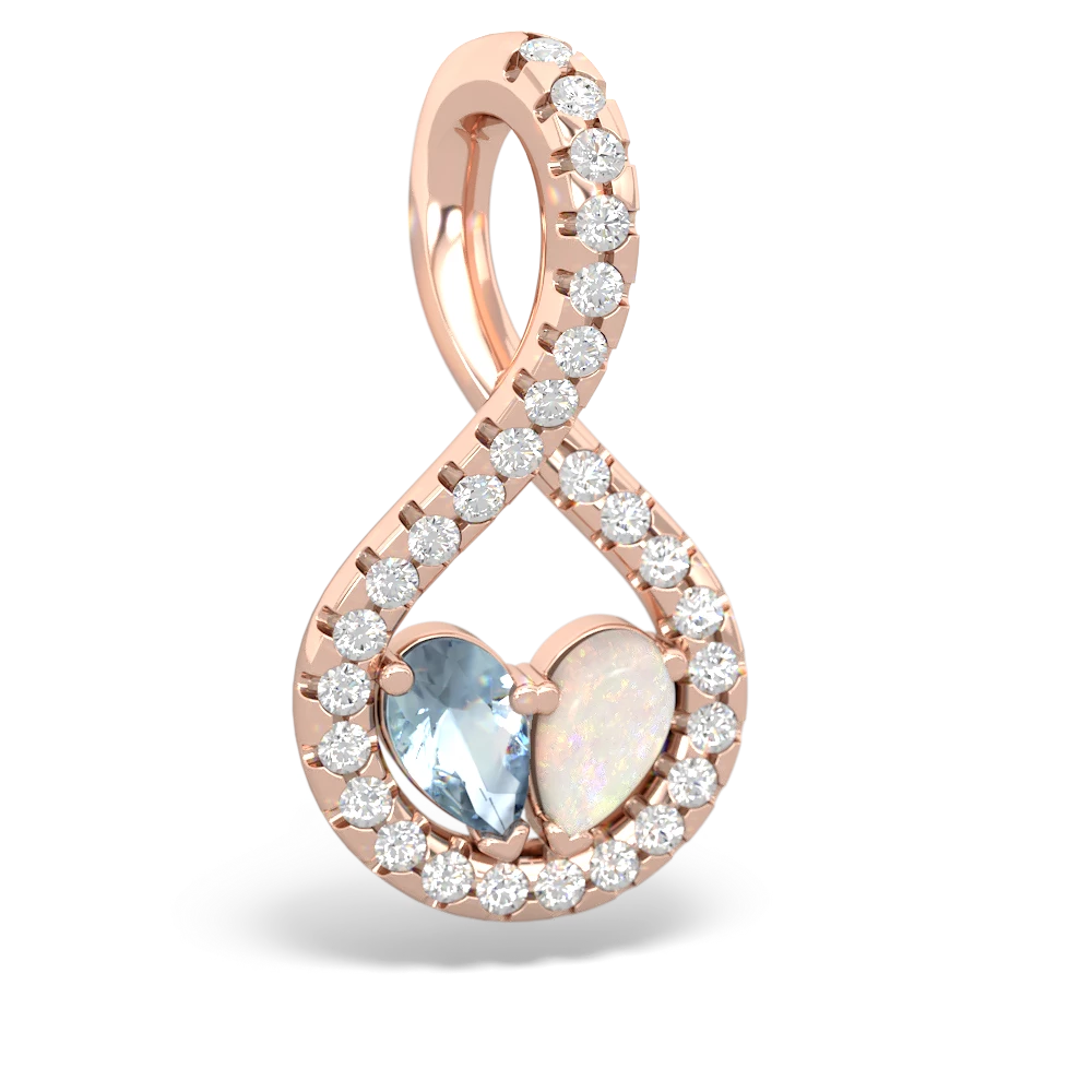 Aquamarine Pave Twist 'One Heart' 14K Rose Gold pendant P5360