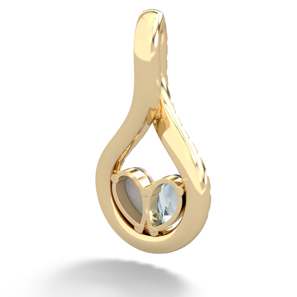 Aquamarine Pave Twist 'One Heart' 14K Yellow Gold pendant P5360